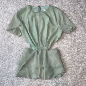 Byegreis Mint Cut Out Ruffle Top NWT